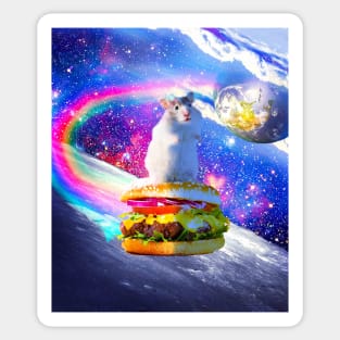 Rainbow Space Hamster Riding Burger Sticker